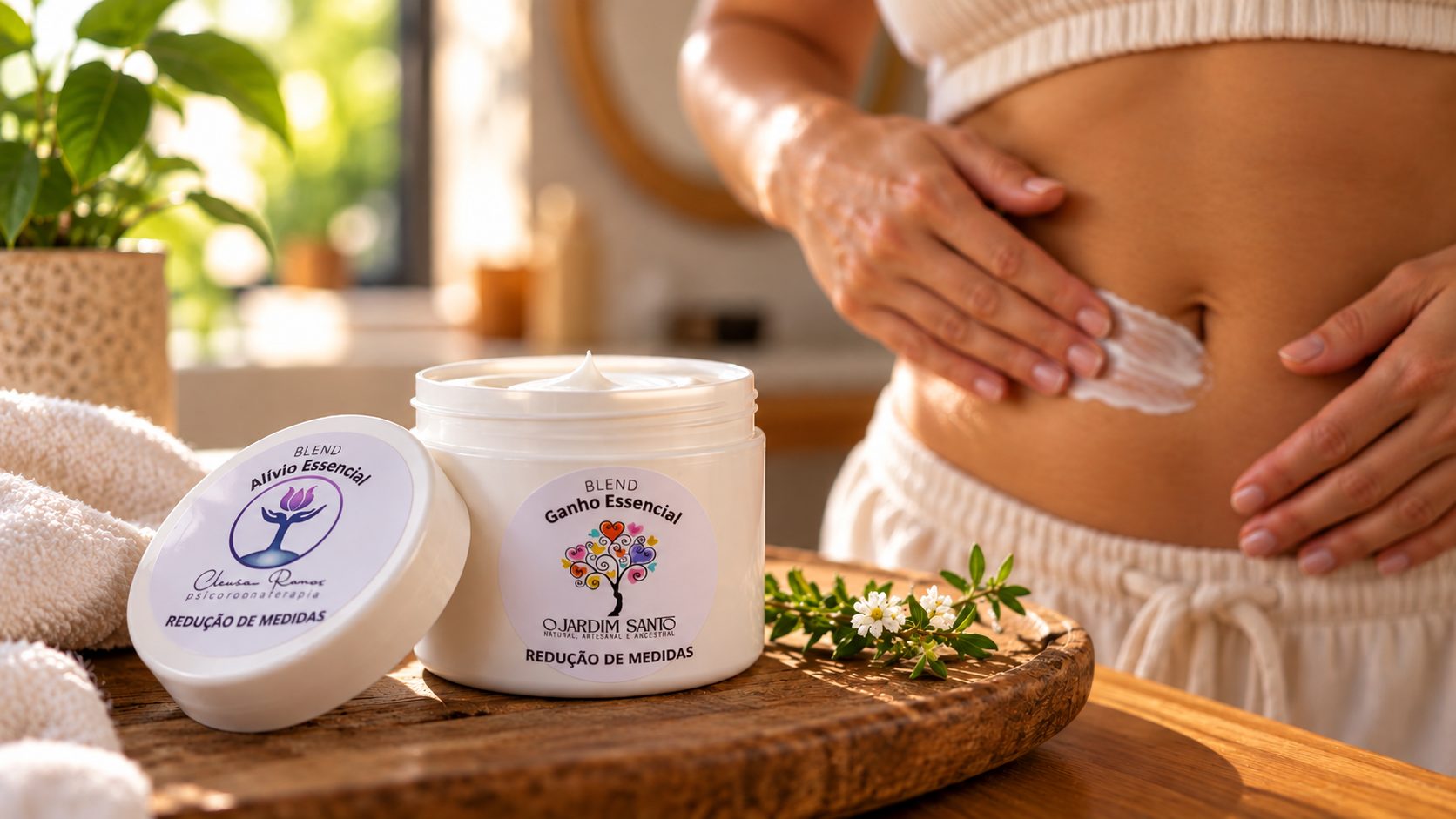 Creme Redução de Medidas O Jardim Santo, produto terapêutico com óleos essenciais puros